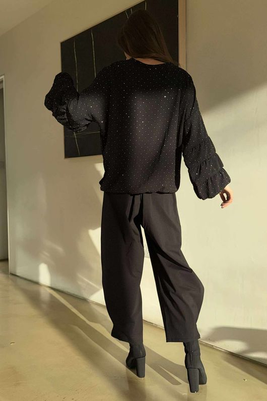 Stella Micro Stud Ruffle Blouse Black